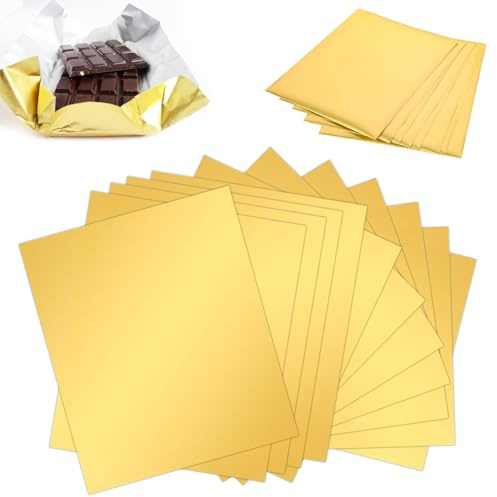 Yqhugbc 100 Stück Folie Papier Wrapper, Schokoladen Verpackung, Alufolie Gold, Aluminiumfolie Bonbonpapier, Alufolie Gold Papier Wrapper, für DIY Süßigkeiten und Schokoladenverpackung