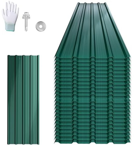 UISEBRT 12 Stück Wellplatten Dachplatten Verzinkter Stahl 129,5x45 cm, Trapezblech Profilblech 7 m² Verzinkt, Wetterfeste Dachbleche für Garage Gartenhaus, Grün mit Struktur