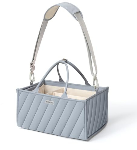 mliinjoy Baby Windel Caddy Organizer tragbare multifunktionale Aufbewahrung mit Papiertasche Schultergurt und Klett zur Befestigung am Kinderwagen geeignet für Zuhause Auto Reisen Graublau