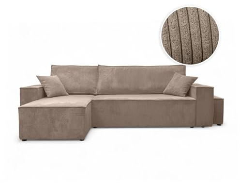 LOUNGITUDE Canapé Farah d'angle réversible et Convertible 4 Places avec Un Pouf en Velours côtelé