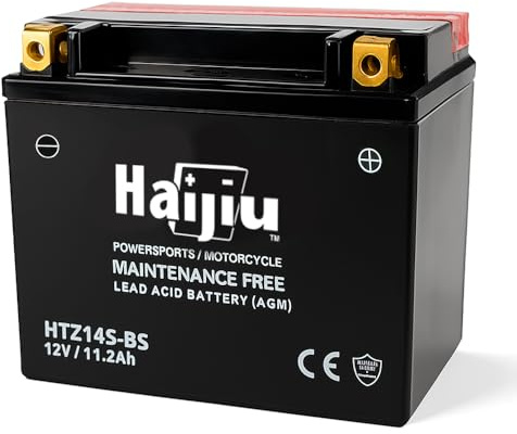 Haijiu HTZ14S-BS Batterie de démarrage AGM pour moto, Harley et ATV | 12 V, 11,2 Ah, 230 CCA | Sans entretien, anti-vibration