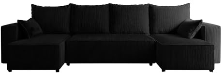 4ALL HOME Ecksofa mit Schlaffunktion Tobi U 316x145 cm - Couch - Sofa mit Bettkasten - Eckcouch - L-Form - Schlafsofa - Schlafsofa mit Bettkasten (Poso 34 Graphit)