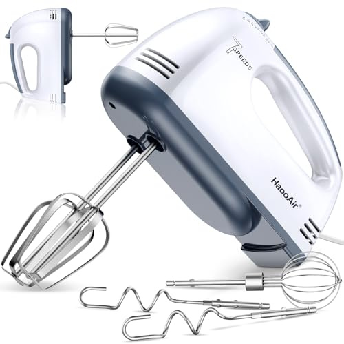 Haooair Elektrischer Handmischer, 7-Geschwindigkeits kleiner Handmischer Elektrischer Handheld mit 5 Edelstahlteighaken, Schlägern & Whisk, Lebensmittelmischer zum Whipping Backen Kuchen Ei Kekse