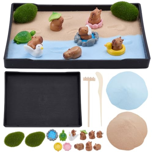 WEBEEDY 18 Pcs Zen Garden Kit for Desk, Mini Desktop Garden Kit Funny Tabletop Ornament with Animal Figurines, Moss & Sand for Home Office Desk Accessories Gift, 21x15.7 cm