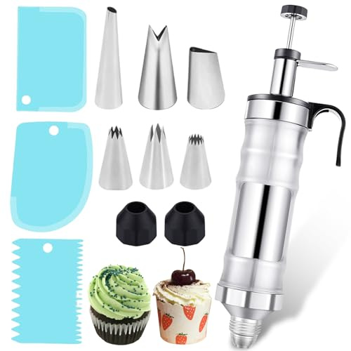 Leikurvo Seringue à gâteau en acier inoxydable avec 6 douilles, seringue à crème professionnelle, réutilisable, accessoire de pâtisserie pour décoration de gâteaux, beignets, cupcakes, pâtisseries