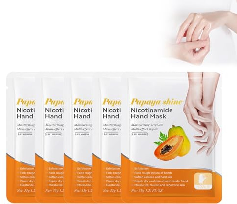 5PC Guantes Hidratantes con Mascarilla, Hand Mask, Mascarilla Nutritiva de Papaya para Manos, para Manos Secas, Hidrata y Humecta, Reparación de daños ásperos para Hombres y Mujeres
