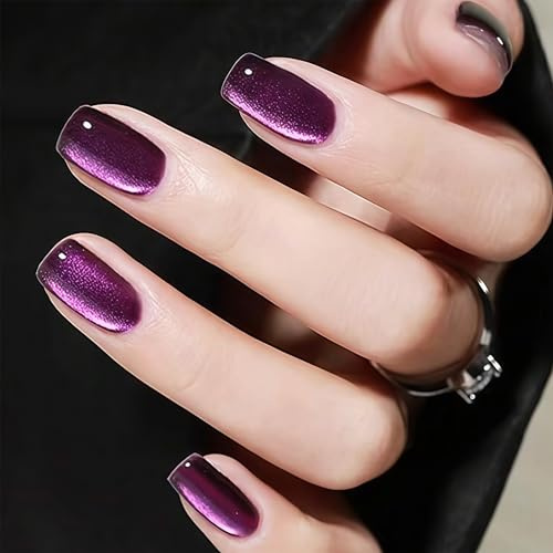 Auroriel 30 Stück Kurze Quadratische Cat Eye Press On Nägel Lila Soft Gel Wiederverwendbare Natur Acryl Kunstnägel Set Für Damen Geschenk