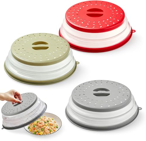3 Pack Collapsible Microwave Food Covers, 2 in 1 Microwave Cover for Food 10.5 Inch Microwaves Splatter Covers Vented Microwaves Lid