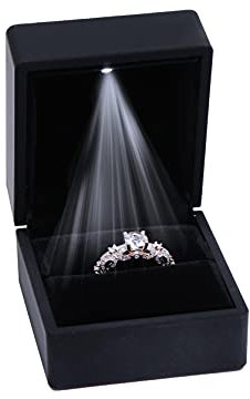 ZADAWERK® Ringbox - mit LED - Schwarz - Schmucketui - beleuchtet - für besondere Momente - Schmuck, Heiratsantrag, Verlobung, Hochzeit - Ehering