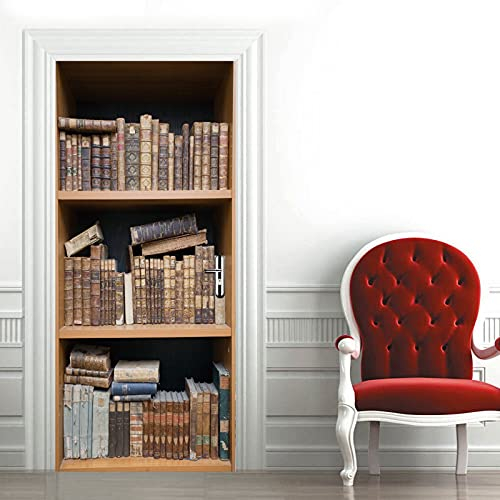 A.Monamour Türtapete Selbstklebend Türfolie Türposter 3D Alte Bücher Auf Dem Regal Bücherregal Hintergrund Vinyl Folie Türdeko Tapete Wandbild Türaufkleber Türtattoo 95 x 215 cm