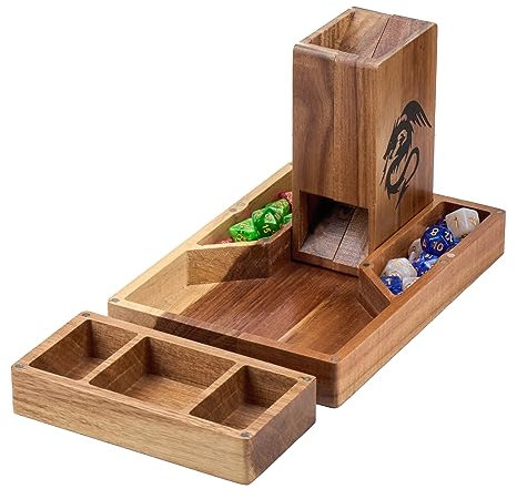 Tapeera Magnetischer Würfelturm aus Holz mit Ablage für Dungeons & Dragons – DND-Zubehör, Würfelrolltablett mit Kammer, tragbarer Rollenturm für Tisch-RPG-Brettspiele – DND-Geschenke