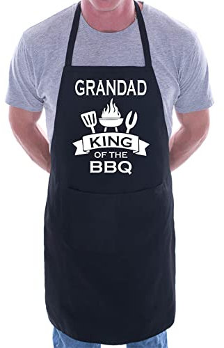 Print4U Grandad Is King Of BBQ Funny Apron Novelty Baking BBQ with 2 Pockets Black