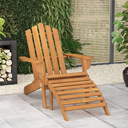 Gecheer Adirondack Gartenstuhl mit Fußstütze Liegestuhl Deckchair Gartenliege Gartensessel Stuhl Sessel Sonnenliege Liege Massivholz Akazie