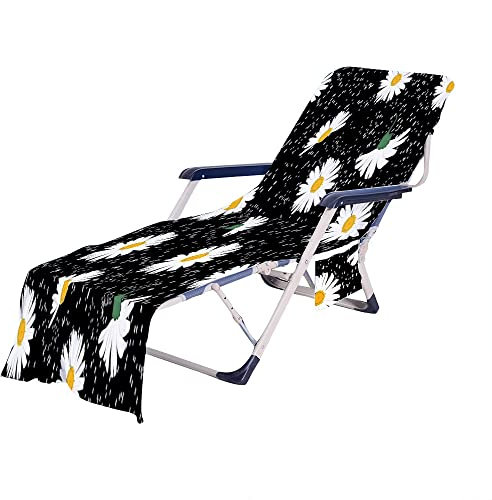 Highdi Schonbezug Liegestuhlauflage, 3D Schonbezug für Gartenliege, Strandliegenauflage mit Taschen, Mikrofaser Handtücher für Strandliegen Liegestuhl (Gänseblümchen 6,75x210cm)