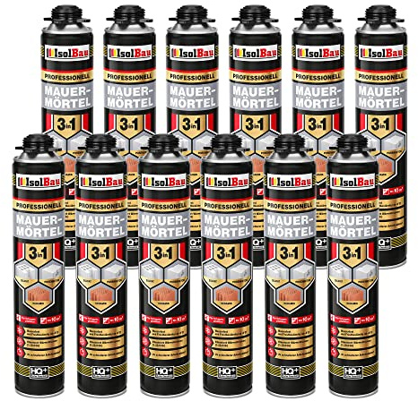 Isolbau Mortier de maçonnerie 12 x 750 ml Mousse de montage Mousse adhésive 3 en 1 Mortier PU