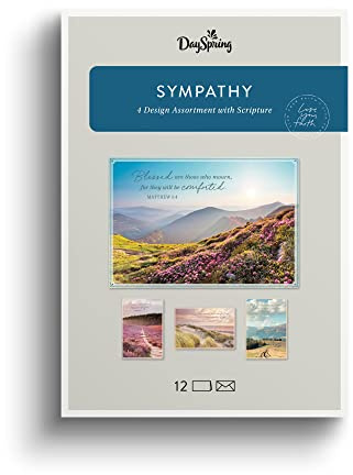 DaySpring - Sympathy - Blessed are Those Who Mourn - 4 Nature Landscape Design Assortment with Scripture - 12 Sympathy Boxed Cards & Envelopes (U0060)