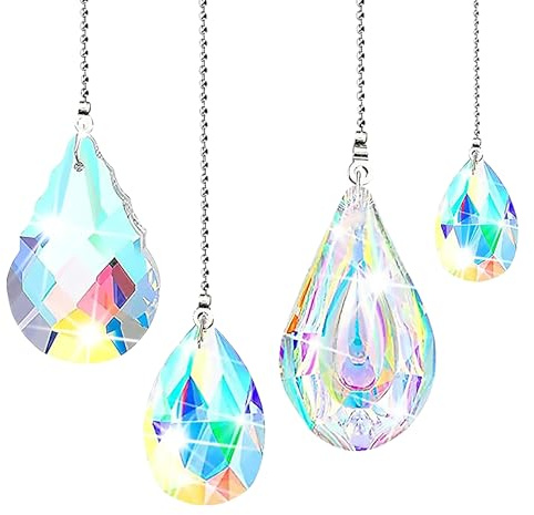 Leonshco 4 stycken kristallsolfångare, kristallregnbåge, glas kristallkula, makardekoration vindspel, flerfärgad kristallprisma, hängande ornament, trädgårdskristaller för upphängning, dekoration (A)