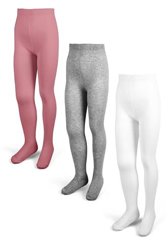 Basic Treasure 3er Pack Kinderstrumpfhosen, Mädchen Strumpfhosen, Strumpfhose Mädchen, 122-128, Grau/Weiß/Rosa