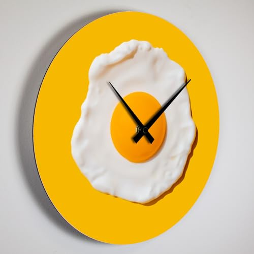 Giallobus - Orologio Linea Basic - Uovo al tegamino - Legno Mdf - Basic 30x30 - Meccanismo silenzioso - Pronto da appendere - Orologi moderni