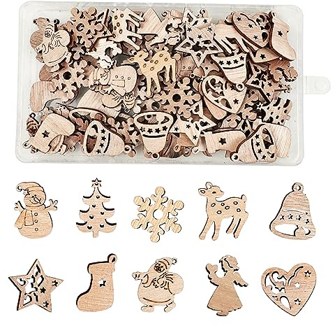 FRUHLING Weihnachtsanhänger Holz, 100 Stück | Weihnachtsbaum Deko, Baumschmuck, Weihnachten Holzanhänger, Holzscheiben, Streudeko, Für DIY Basteln Geschenk Weihnachtdeko