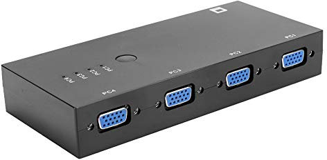 VGA Splitter Box, 4-in-1-VGA-Videokonverter 500 MHz Bandbreitenadapter Schwarzes Heim-Audiogerät mit Hoher Auflösung 1080p für 1 PC auf Mehrere Monitore