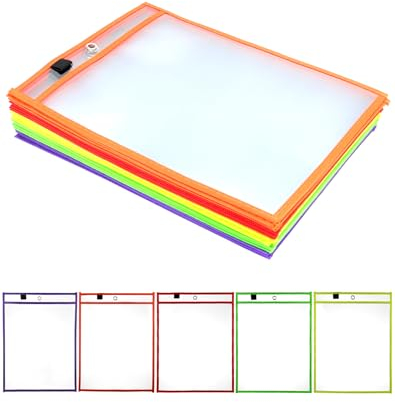 QWORK® 25 Stück A4 Dry Erase Taschen, Wiederverwendbare Abwischbare Durchsichtige PVC-Taschen für Büro und Schule, 5 Farben