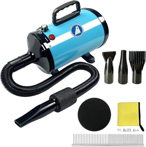 Asciugacapelli Professionale per Cani, a Basso Rumore, Temperatura Regolabile, Asciugatura Rapida con Doppia velocità, Strumento Leggero e Portatile per toelettatura (Blu)