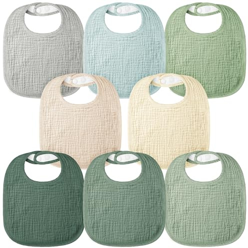 Bearmoss Lätzchen Baby Musselin Sabberlätzchen für Babys, 100% Baumwolle Quadratische Halstuch Baby Verstellbare Babylätzchen Weiche Sabberlätzchen für Junge und Mädchen,8 Stück