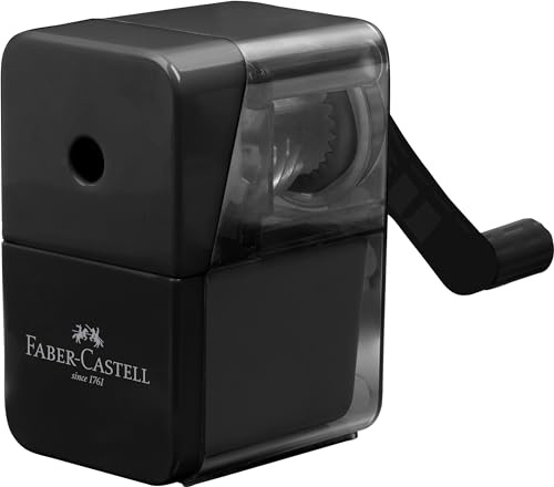 Faber-Castell 180984 Taille-crayon avec manivelle et grand réservoir, Pour crayons de diamètre standard jusqu'à 8,4 mm, Taille facile et précise pour élèves et étudiants
