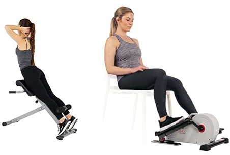 Sunny Health and Fitness Magnetic Under Desk Elliptical Peddler, Portable Mini with Resistance + 45 Degree Hyperextension Roman Chair, Steel, Grey, One Size SF-BH6629
