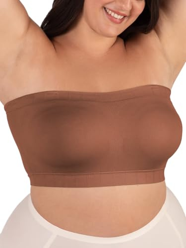 SHAPERMINT Strapless Bra, No-Slip Wireless Bandeau with Sewn-in Cups Latte