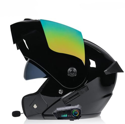 Klapphelm Mit Bluetooth, Motorradhelm Modularer Integrierter Bluetooth-Helm DOT/ECE Genehmigt Motorrad Full Face Helm Rollerhelm Anti-Fog-Doppelspiegel Sturzhelm Unisex 55~62CM