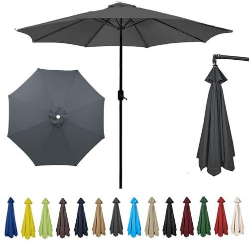 HonunGron Sonnenschirm Ersatzbezug Φ2m/Φ2.7m/Φ3m 6/8 Streben,UV-Schutz Ampelschirm Bezug,Wasserdicht Schirmbezug Sonnenschirm Ersatzteile für Patio,Garten,Pool und Strand (2.7m-8 Streben,Grau)
