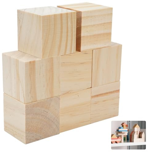 Rairsky 8 Piezas Cubos de Madera Pino Natural sin Acabado 5x5x5cm, Cubos | Cuadrados Naturales Madera, Bloque Madera Educativo Manualidades para Bricolaje, Moldes, Manualidades, Puzzles y Números
