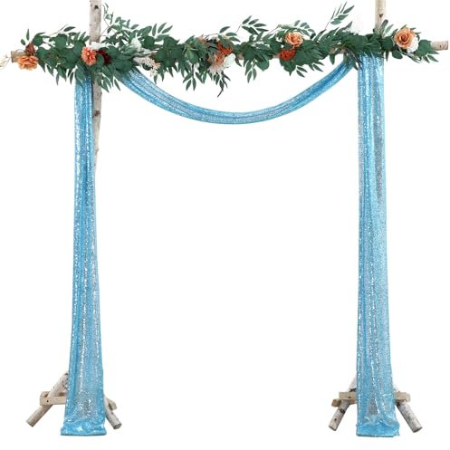 FANSU Vorhang Hochzeitsbogen, Paillette Design Querbehang Freihanddeko Chiffon Tüll Stoff Deko Vorhang Hochzeit Querbehang Deko Gardinen für Geburtstag Babyparty (30x550cm/1x18ft,Blau)