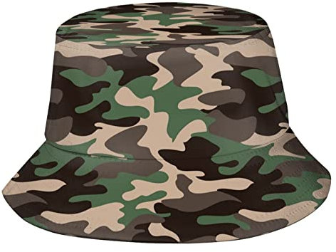 KWQDOZF Grüne Camouflage-Anglerhüte, modische Sonnenkappe, verstaubarer Outdoor-Anglerhut mit Camouflage-Muster für Damen und Herren