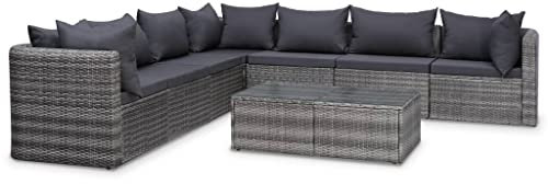 LIANGDONFC gartenmöbel Set günstig、balkonmöbel Kleiner balkon8-tlg. Garten-Lounge-Set mit Auflagen Poly Rattan GrauIdeal für Terrassen, Gärten
