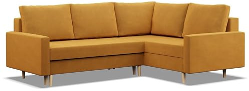 Mebligo - Ecksofa mit Schlaffunktion und Bettkasten Blank, Eckcouch mit Ottomane Rechts, Sofa L Form 223 x 172 x 88 cm, Couch Wohnzimmer, Ecke Sofa Wohnlandschaft, Schlafsofa - Gelb