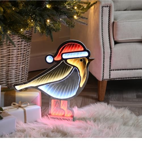 Samuel ALEXANDER 40cm Light up Christmas Robin Infinity Decoration with Red and White LEDs