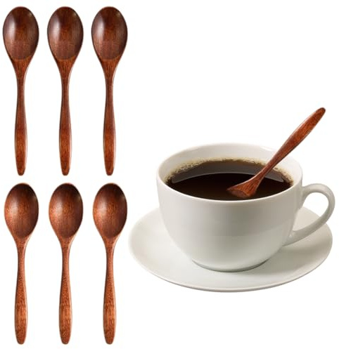 6 Pieza 14.5x3cm Cucharas de Madera Natural Pequeñas Cucharas de Madera Madera té Cucharas Sopa Cucharas, Cuchara de Madera de Miel, Cuchara Pequeña de Madera de Olivo, Cuchara Pequeña de Madera