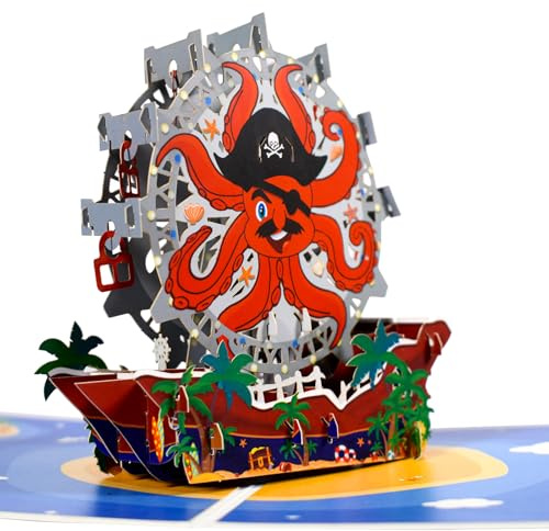 Oktopus-Riesenrad Pop Up Grußkarten mit leerer Notizkarte und Umschlag, zur Feier von Liebe, Feiertag, Geburtstagen, Jahrestag, Valentinstag, Hochzeit, Urlaubs, Danke, Freundschaft, Party