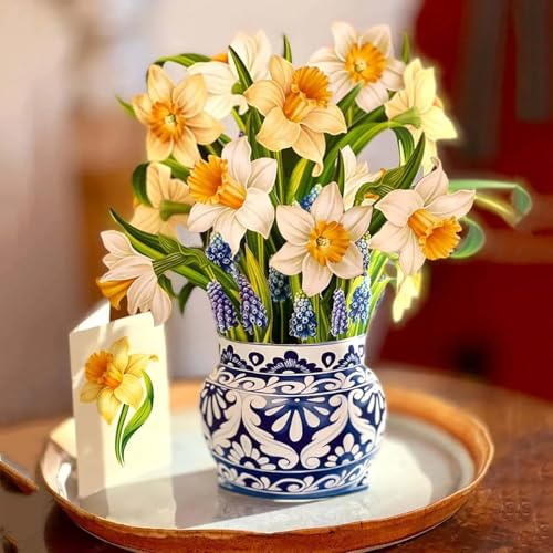 YianHien Pop Up Birthday Cards for Women Daffodils UK, 12 Inch 3D Flower Birthday Card for Mum Wife Girlfriend Sister Daughter Auntie Special Friend Female, Anniversary Card for Her, Mother's Day Card