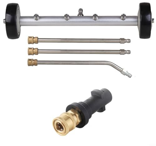 HomeVortex Accessori acqua ad alta pressione ugello pulitore telaio auto per la pulizia del telaio e per la pulizia delle superfici con 1 ruota laterale telaio + 3 aste + giunto K in rame Live Joint