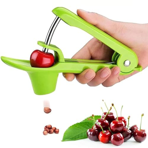 Kirschentkerner,Kirschkernentferne, Kirschentkerner-Werkzeug,Kirschentkerner Entkerner,Edelstahl Entkerner Kirschen,Hand Fruit Entkernen,Grün
