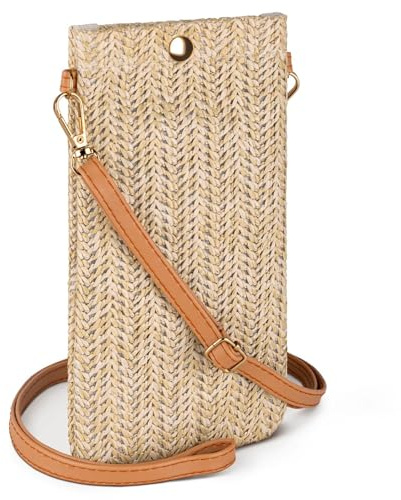 moex Palm Pouch Handytasche zum Umhängen Damen und Mädchen, Handy Umhängetasche mit Schultergurt, Kleine Crossbody Handtasche aus Stroh, Stylische Fashion Strand Tasche mit Handyfach, Natur