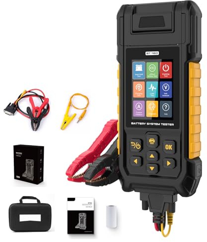 VKALTUL Autobatterietester 12 V 24 V, Kfz-Batterielasttester 30–2000 CCA, Ladekurbelsystemtester, unterstützt Lithium-Batterien, Start, Lade und Lecktest, Datenüberprüfung, Batterietester mit Drucker