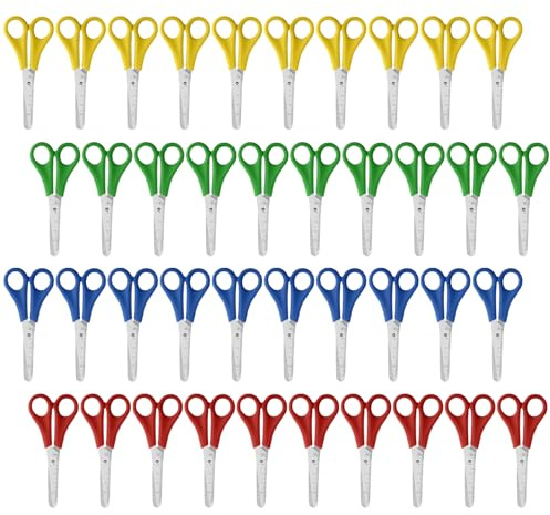 40Pcs Kids Scissors Safety Childrens Scissors with Stainless Steel Blunt Tip Blades and Ergonomic Handle Great for Children's Hands DIY Cut Decoupage School&Home Use(Red/Blue/Yellow/Green)