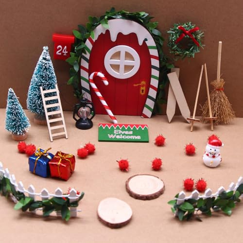Set di completo accessori per porte a gnomo di Natale, 21 Pezzi Casetta Elfo di Natale Decorazioni, con calendario dell'Avvento, accessori in miniatura, decorazione natalizia, regalo fai da te