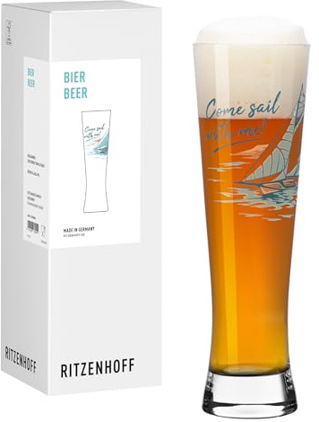 RITZENHOFF 8283002 Bierglas, 400 ml, Serie Segeln, mit Segelboot Motiv & Wellen – modern, Made in Germany