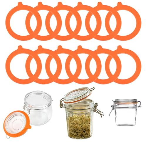 12 Piezas Gomas para Tarros de Cristal，Anillos de Goma para Conservas, 95 X 70 mm, Juntas de Silicona Para Tarros de Vidrio, Anillos de Sellado Para Botellas, Adapta a Tarros de Albañil (Naranja)